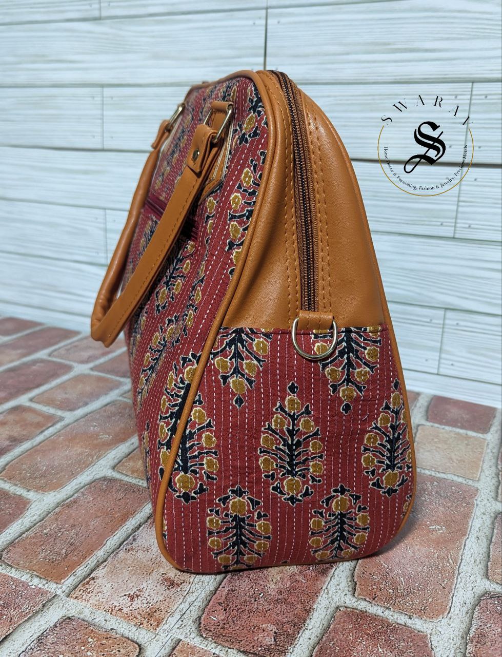 Women's Jaipur Block print Fabric classic Big Tote Bag - Brick Red