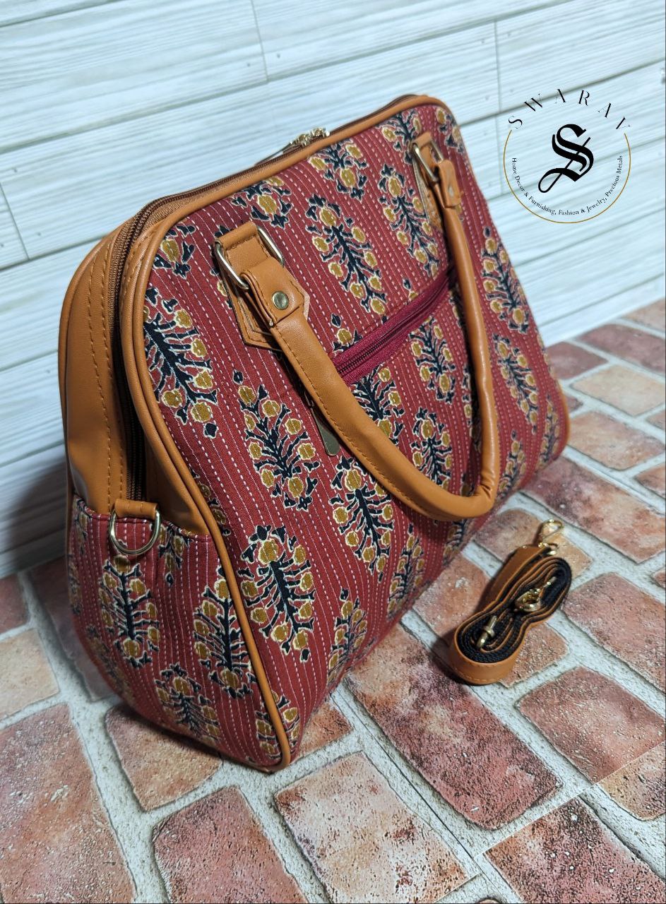 Women's Jaipur Block print Fabric classic Big Tote Bag - Brick Red