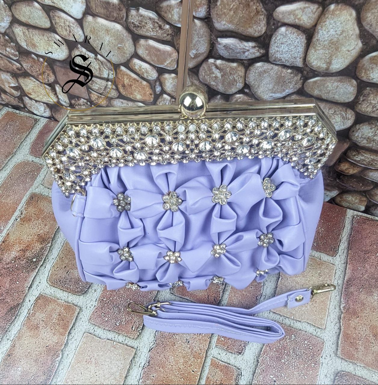 Faux Leather Floral Party Clutches - Lavender.