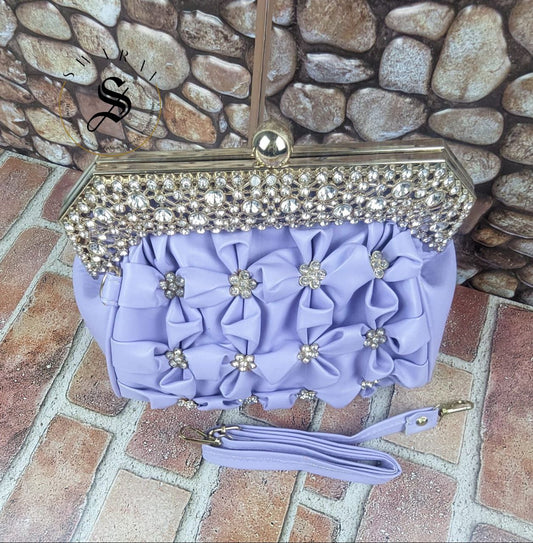 Faux Leather Floral Party Clutches - Lavender.