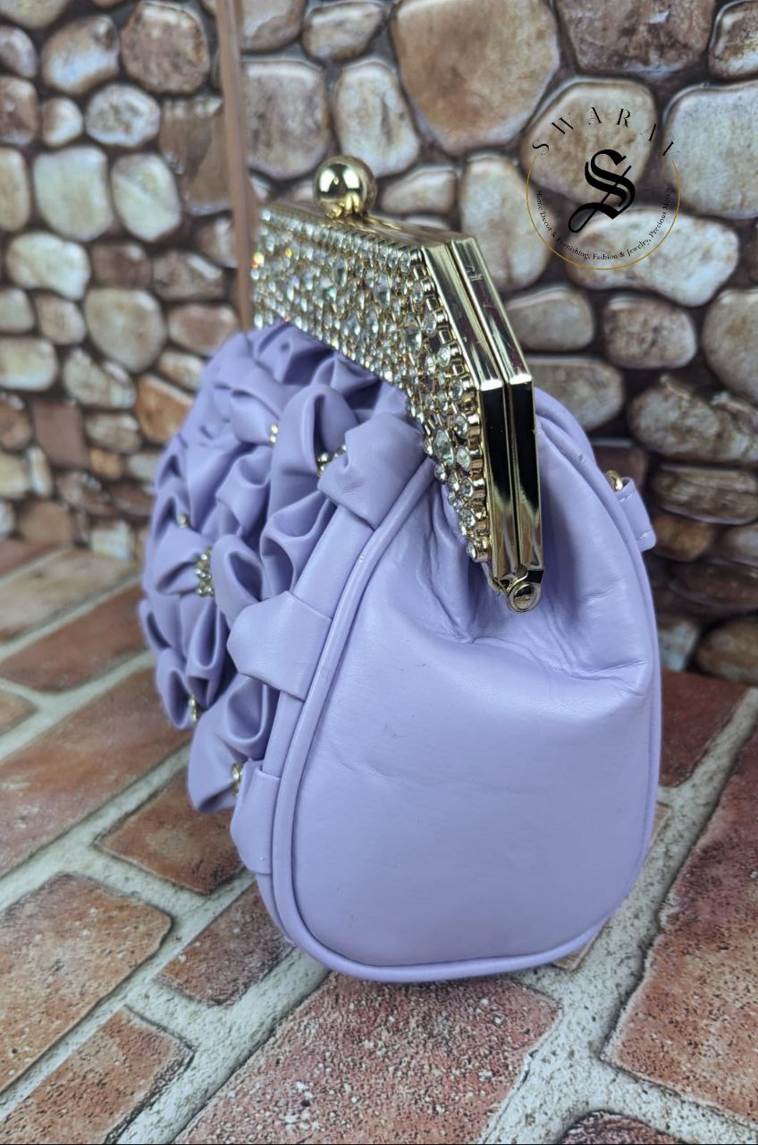 Faux Leather Floral Party Clutches - Lavender.