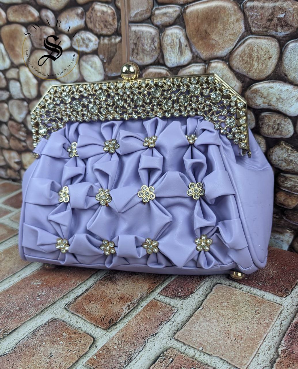 Faux Leather Floral Party Clutches - Lavender.