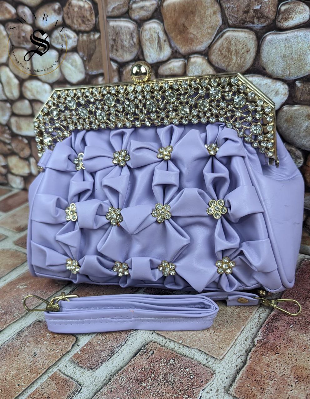 Faux Leather Floral Party Clutches - Lavender.