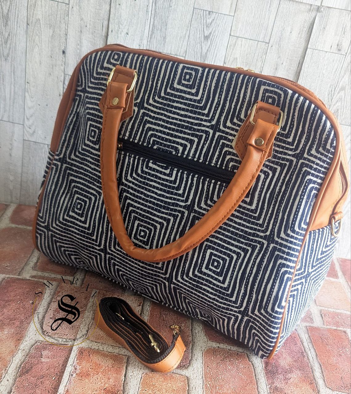 Women's Big Tote Bag - Denim Blue. Jaipur Block print. Size : 14 by 12 by 5 inch