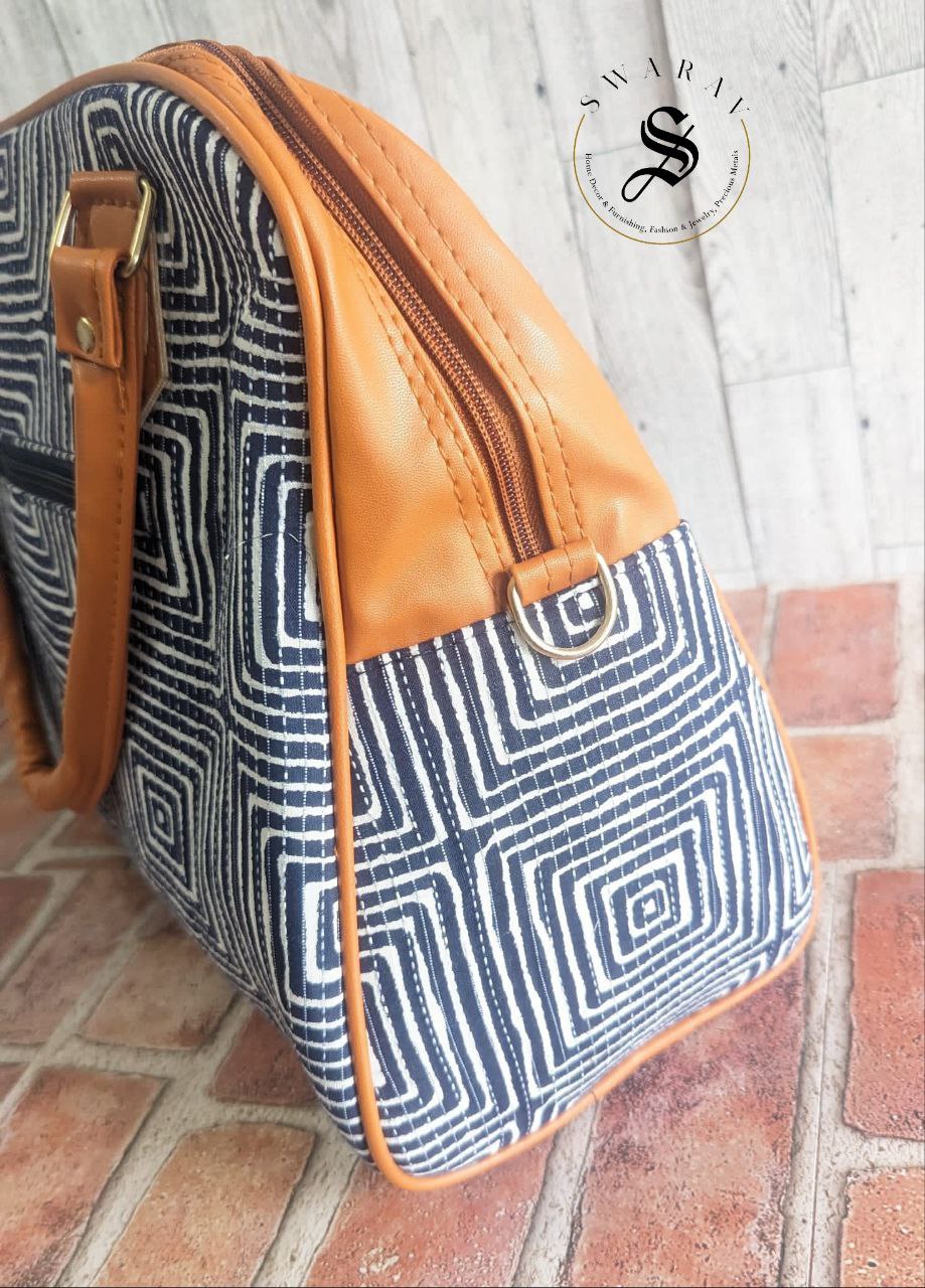 Women's Big Tote Bag - Denim Blue. Jaipur Block print. Size : 14 by 12 by 5 inch