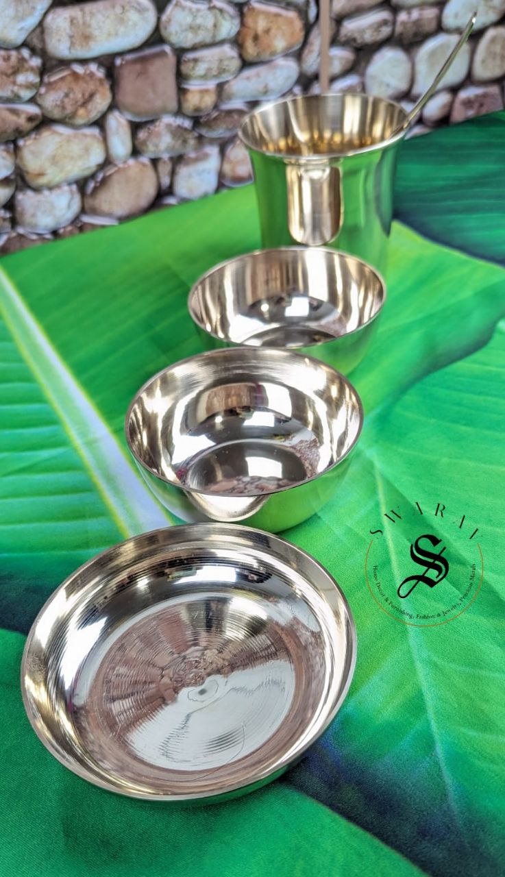 Set of 6 - Bronze / Kansa / Kanchu Dinner Set with FREE GIFT Box. Set weight - 1500 grams. ( Does not include Gift box weight )