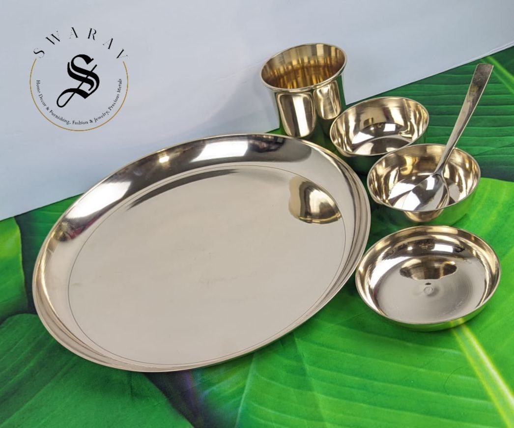 Set of 6 - Bronze / Kansa / Kanchu Dinner Set with FREE GIFT Box. Set weight - 1500 grams. ( Does not include Gift box weight )