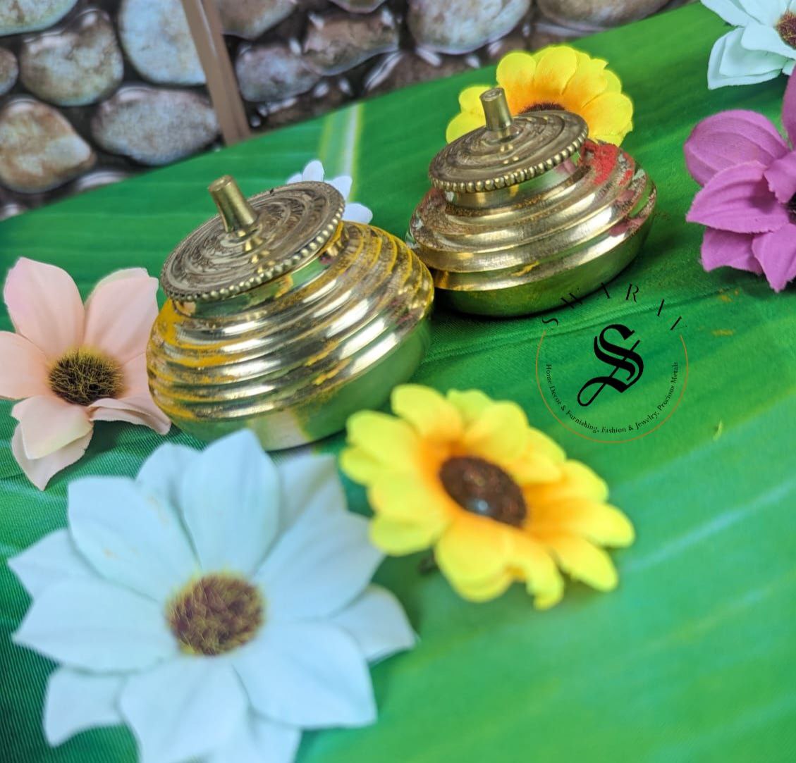 Pack of 2 - Pure Brass Haldi Kumkum / Pasupu kumkuma Bharini/ Dibbi/ Box. Size - 2.5 inch and 2 inch