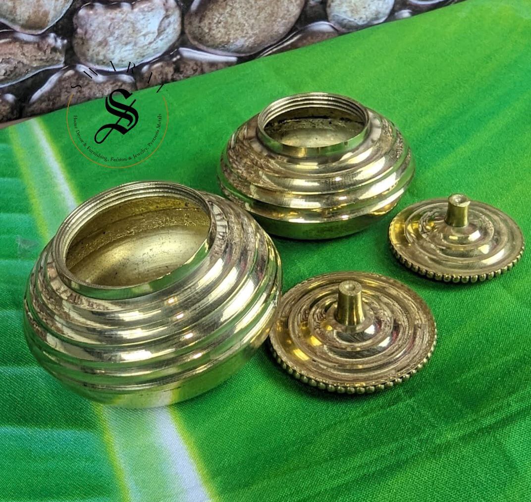 Pack of 2 - Pure Brass Haldi Kumkum / Pasupu kumkuma Bharini/ Dibbi/ Box. Size - 2.5 inch and 2 inch