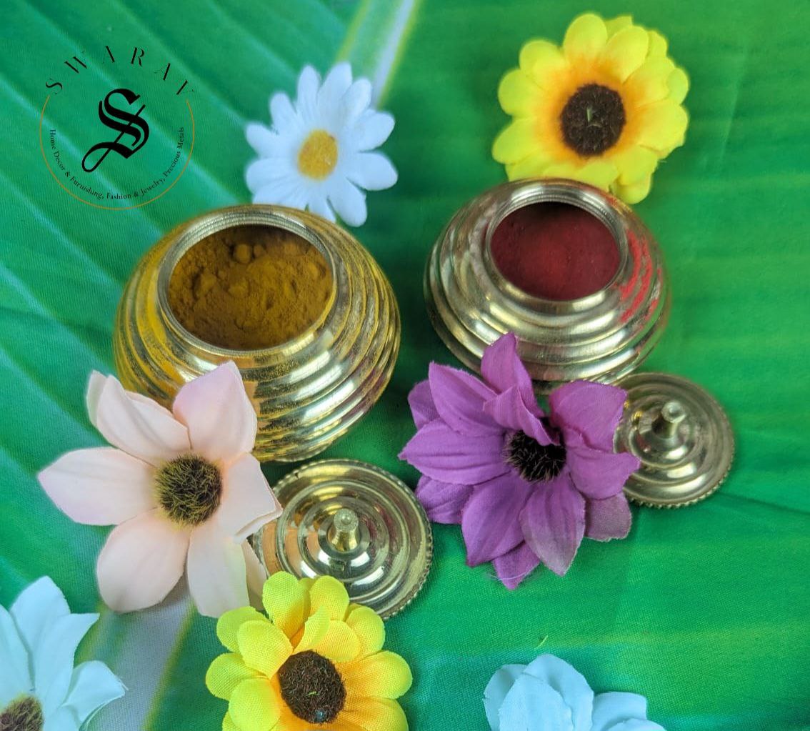 Pack of 2 - Pure Brass Haldi Kumkum / Pasupu kumkuma Bharini/ Dibbi/ Box. Size - 2.5 inch and 2 inch