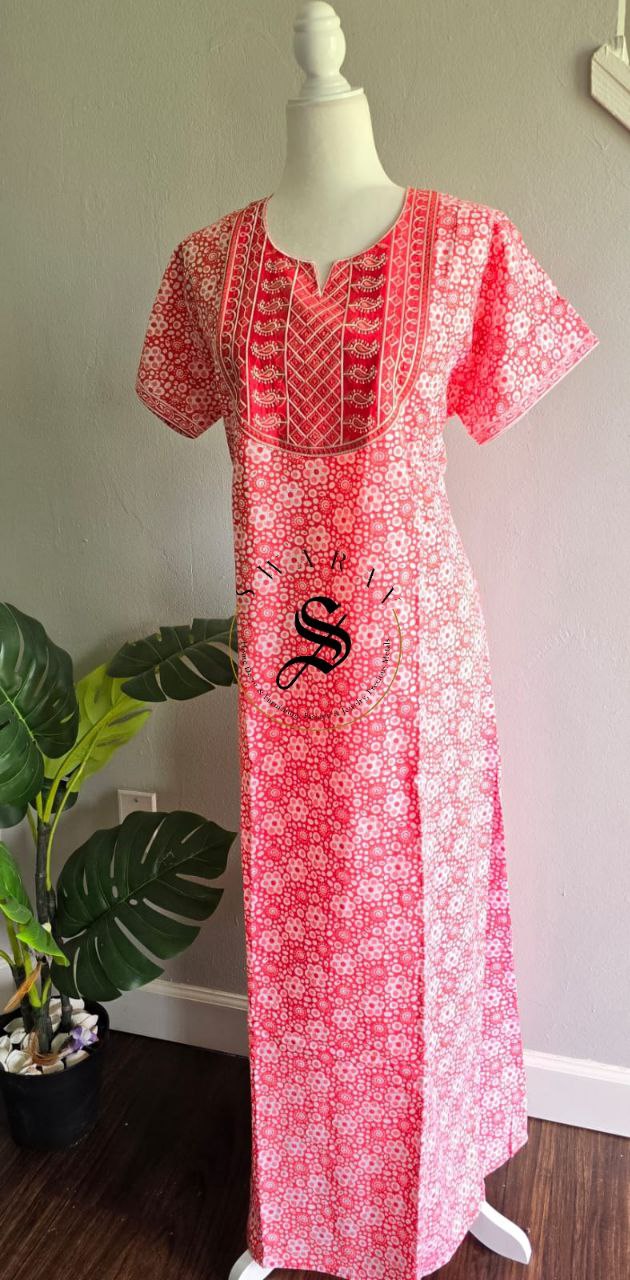 Pack of 2 Pure Jaipur Cotton Women's Nighty / long gown/ Indian nighty. Size - L. Best fit up to XL