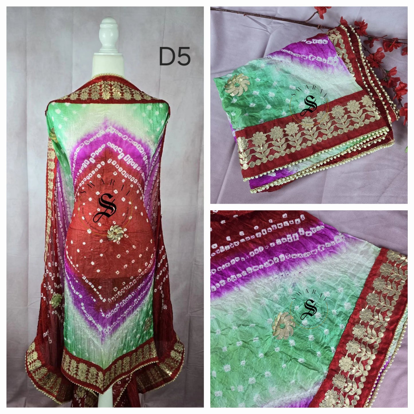 Silk Fabric Gota Patti border and  hand Bandhni Dupatta. Length - 2.25 meters