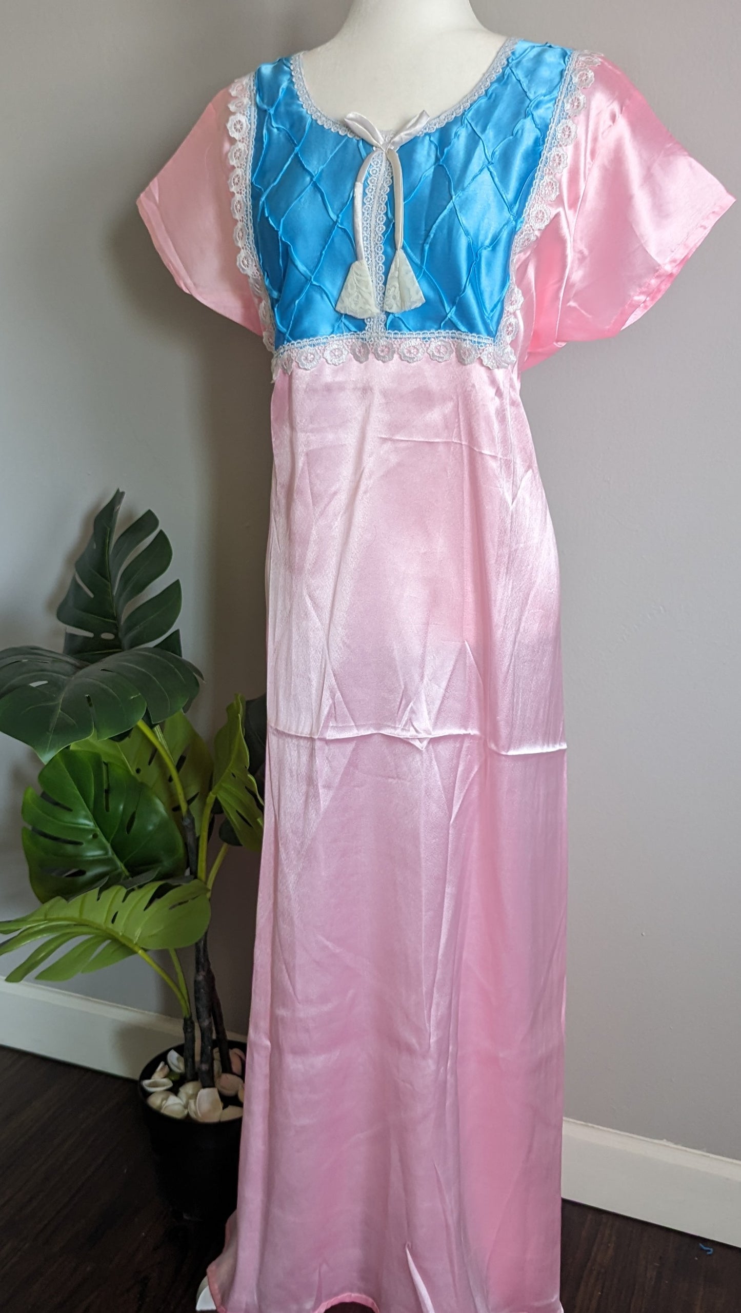 Pack of 3 Satin Long Gown/Nighty - Baby Pink - Red - Lavender