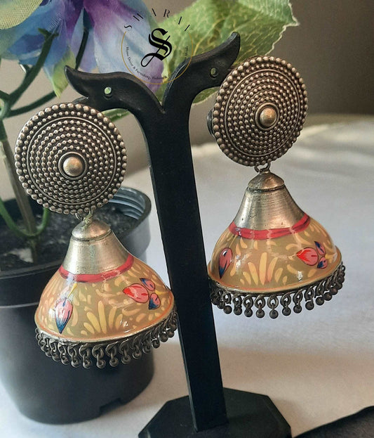 Rajwadi style oxydised hand painted Jhumkas