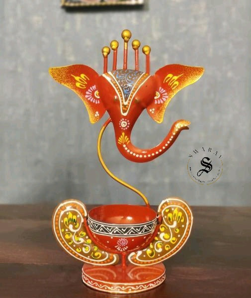 Table/Shlef Decor - Wrought Iron Tea light Ganesha. ( D3)