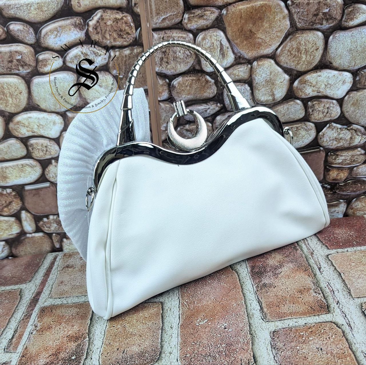 Faux Leather Side Bow Party Clutch - Pure White