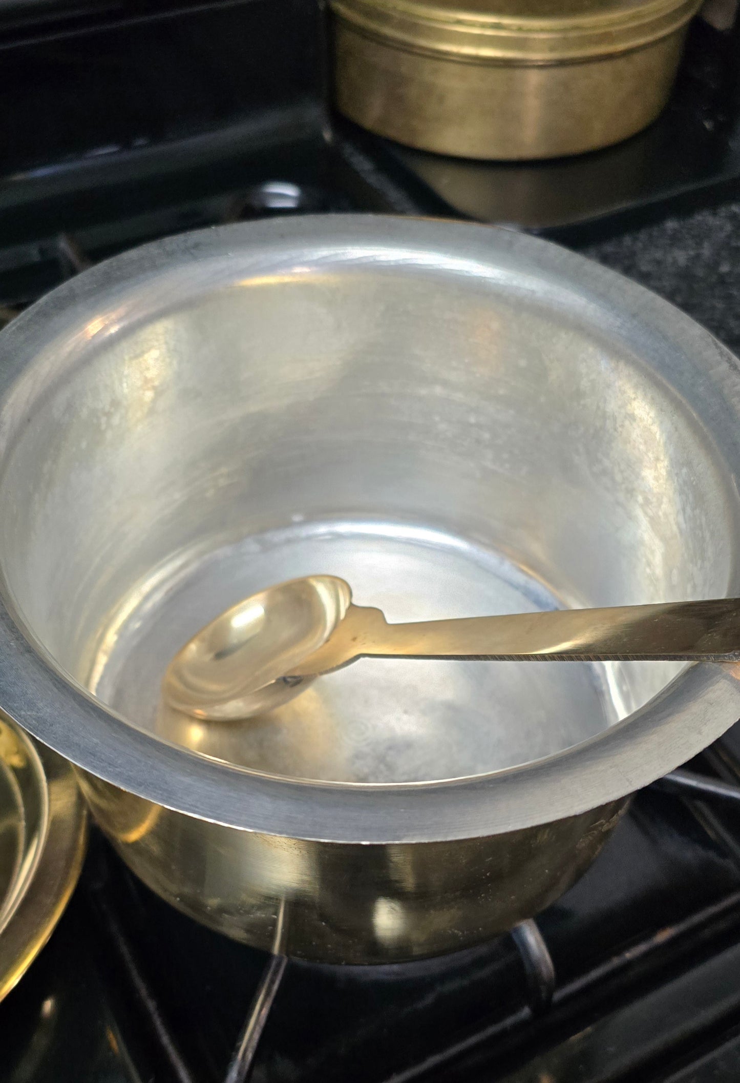 Pure Brass vessel with Tin coating. Set of 3. Capacity - 2 Liter. NOT INDUCTION CAPATIBLE. Design - 2.