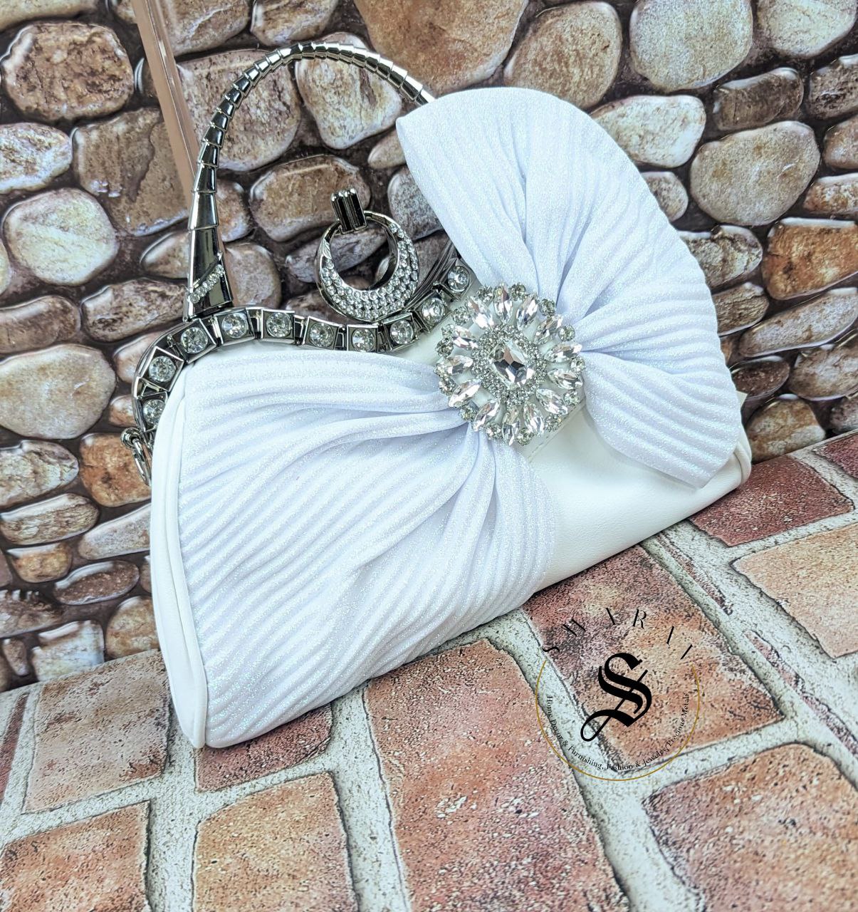 Faux Leather Side Bow Party Clutch - Pure White