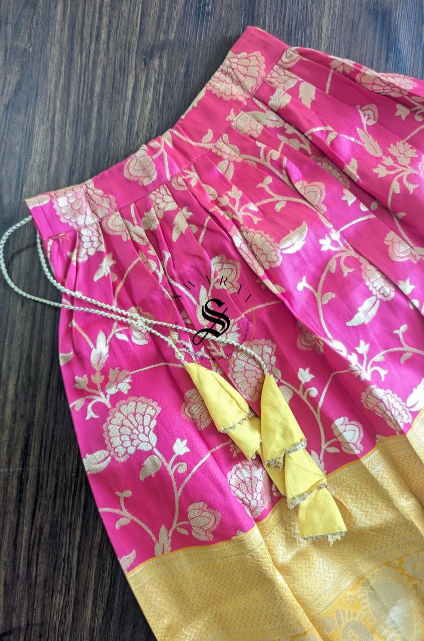 Zari woven cotton blend  Pavadai set ( Ghaghra Blouse )for Baby Girl . Age 6.