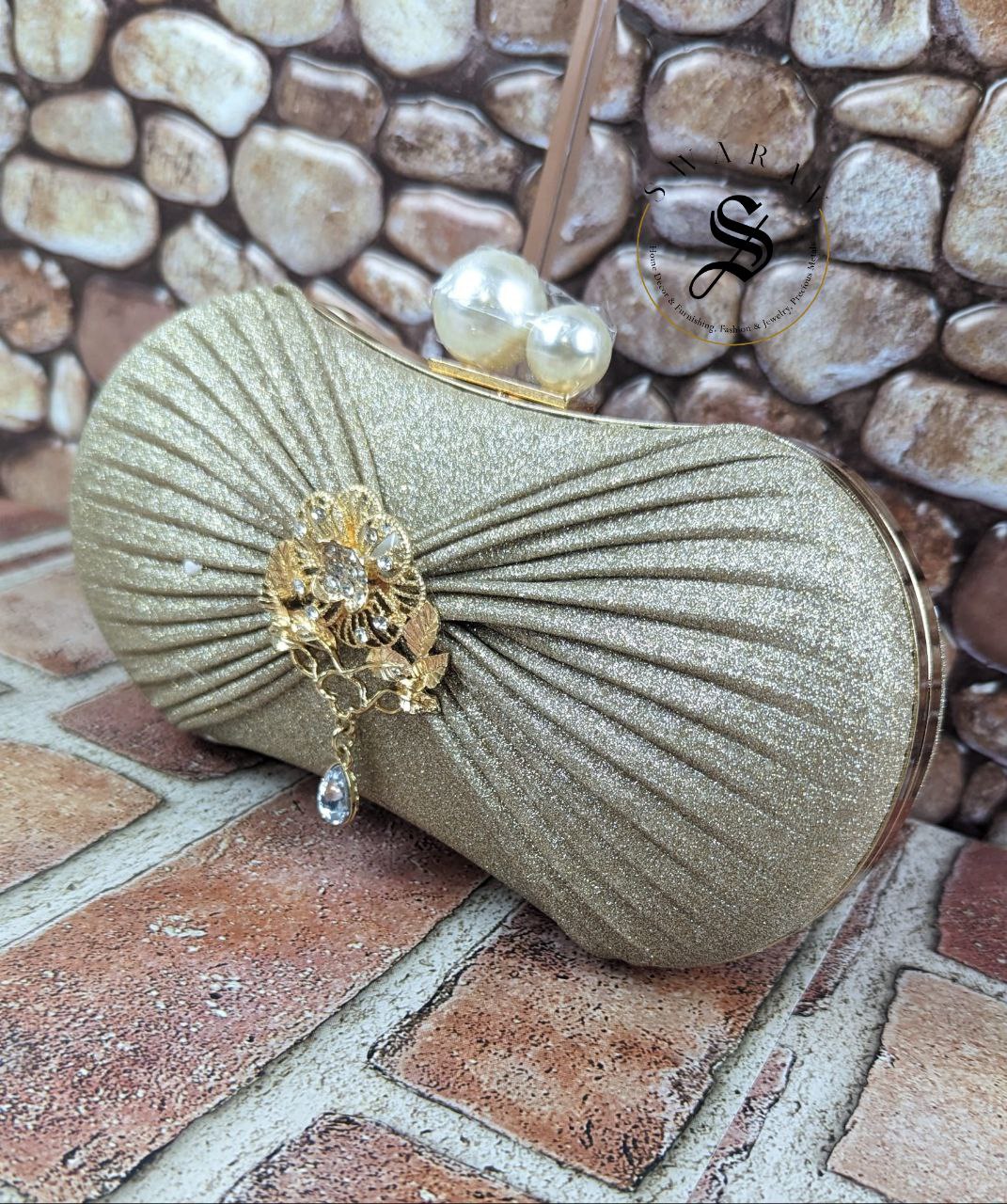 Pearl Knob hard shell party clutch -  Gold