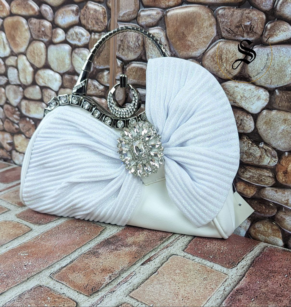 Faux Leather Side Bow Party Clutch - Pure White