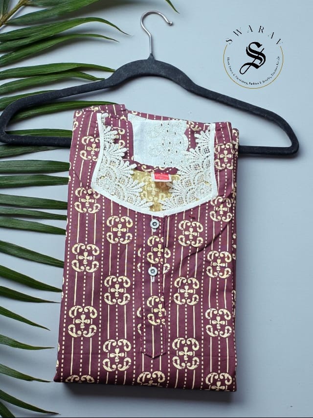 Pure Cotton Women's Nighty / long gown/ Indian nighty. Best fit upto L. Color - Brown.