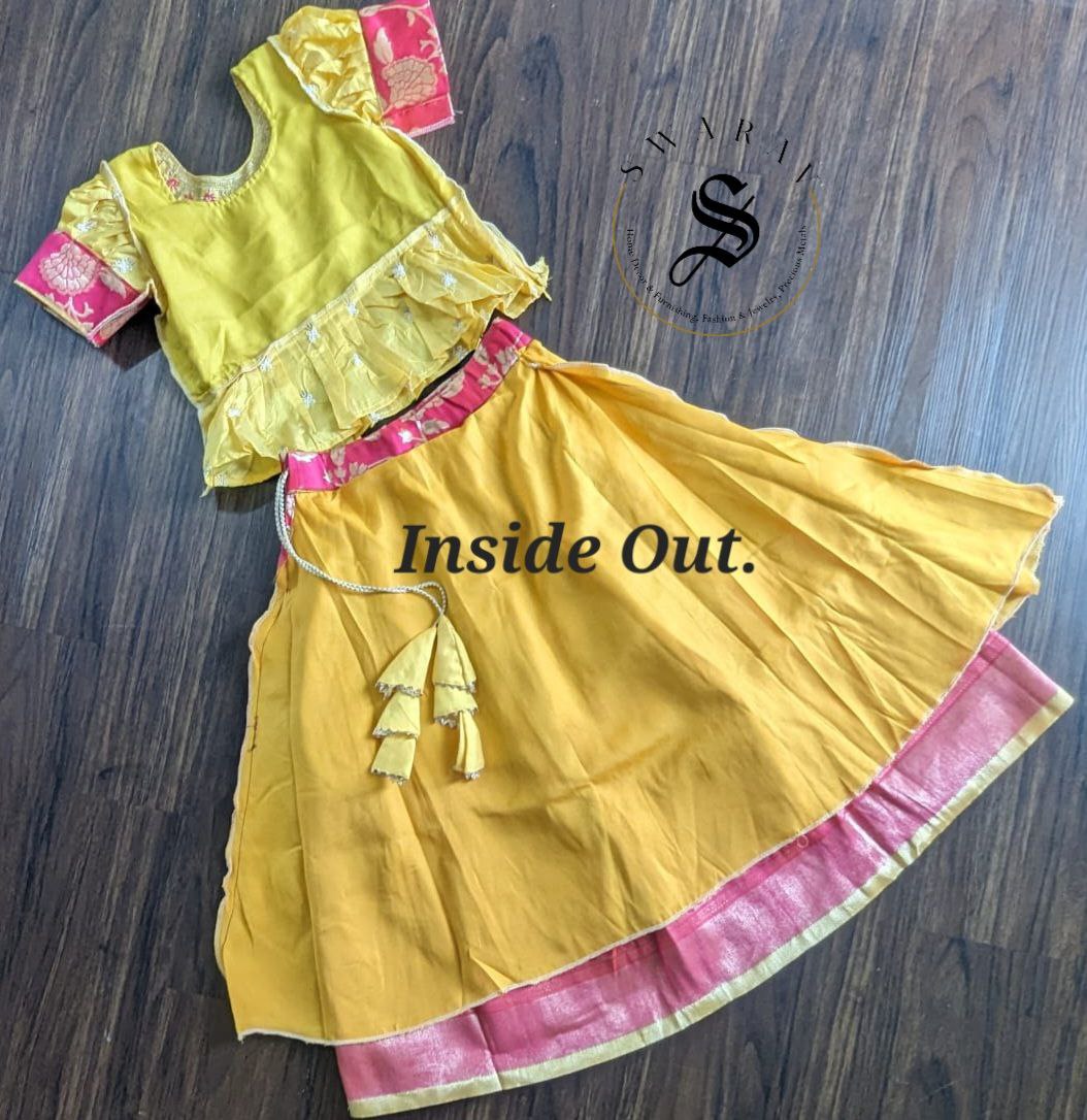 Zari woven cotton blend  Pavadai set ( Ghaghra Blouse )for Baby Girl . Age 6.