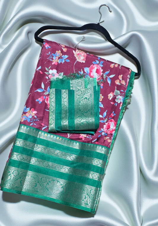 Gap border Soft silk saree with contrast Blouse piece