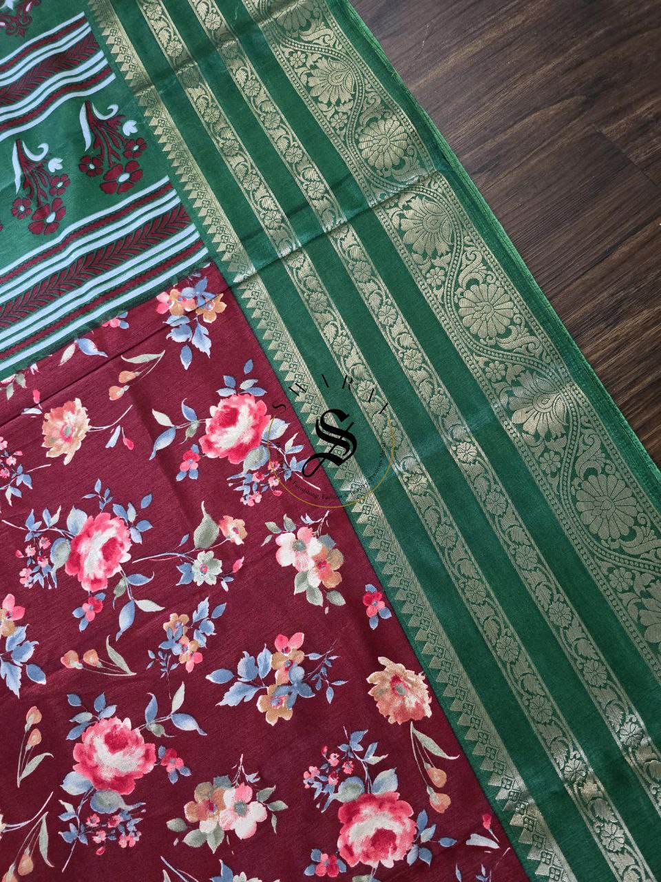 Gap border Soft silk saree with contrast Blouse piece