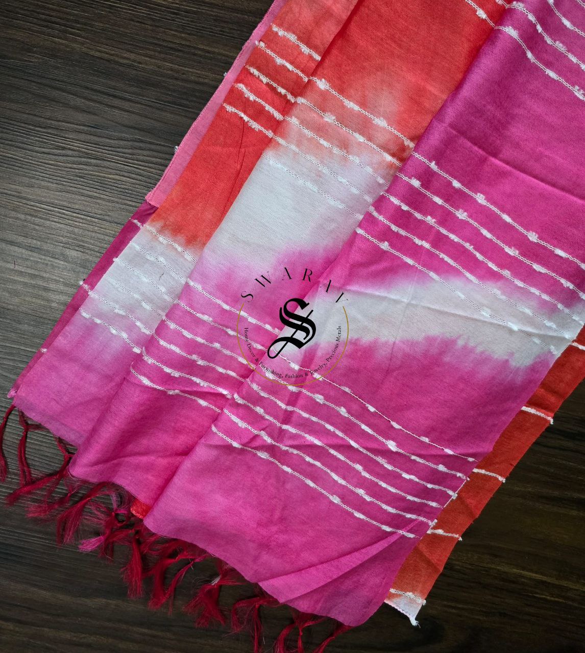 Semi Tussar hand shibori saree with stitched blouse. Color - Multi.