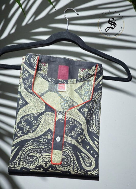 Pure Cotton leaf print Women's Nighty / long gown/ Indian nighty. Size - L