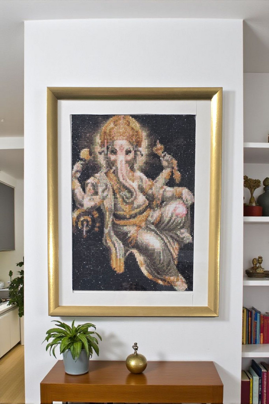 PRE-BOOKING - Handmade framed Crystal Beads Ganesha painting. 17 by 13 inch.