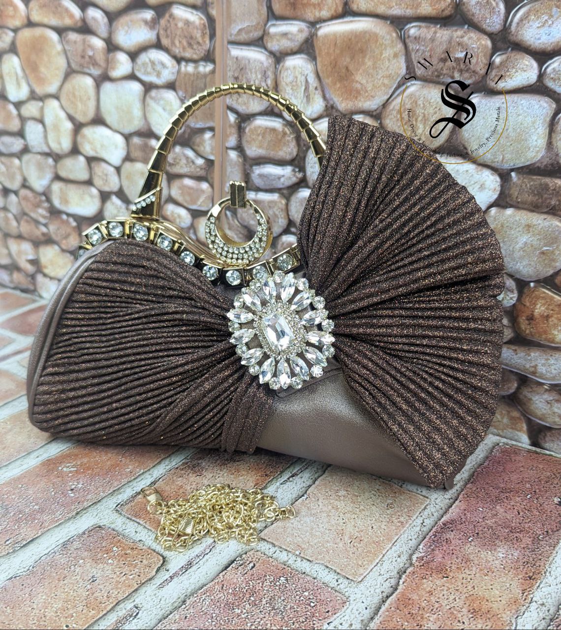 Faux Leather Side Bow Party Clutch - Copper.