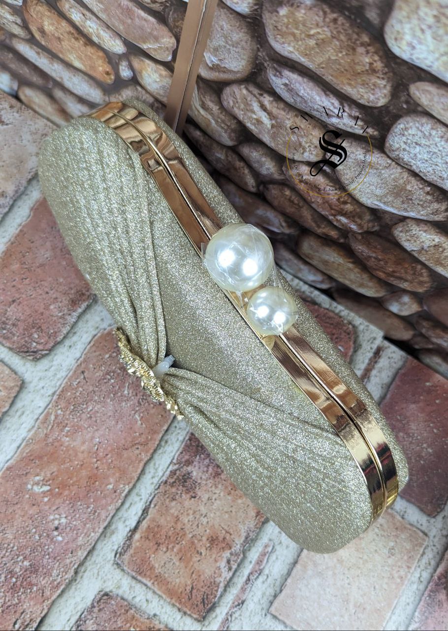 Pearl Knob hard shell party clutch -  Gold