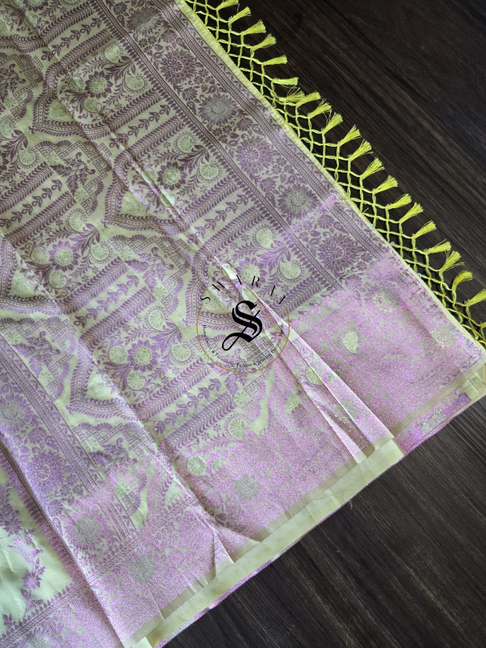 Soft Organza silk with zari woven Banarasi Jaal pattern with matching blouse piece.