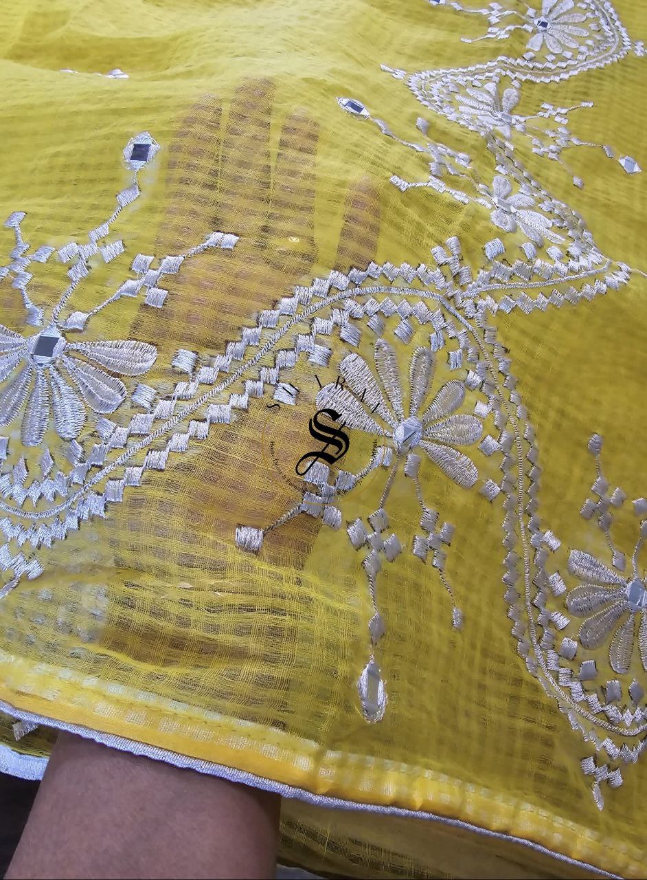 Soft cotton self check thread work Saree with matching work Blouse.