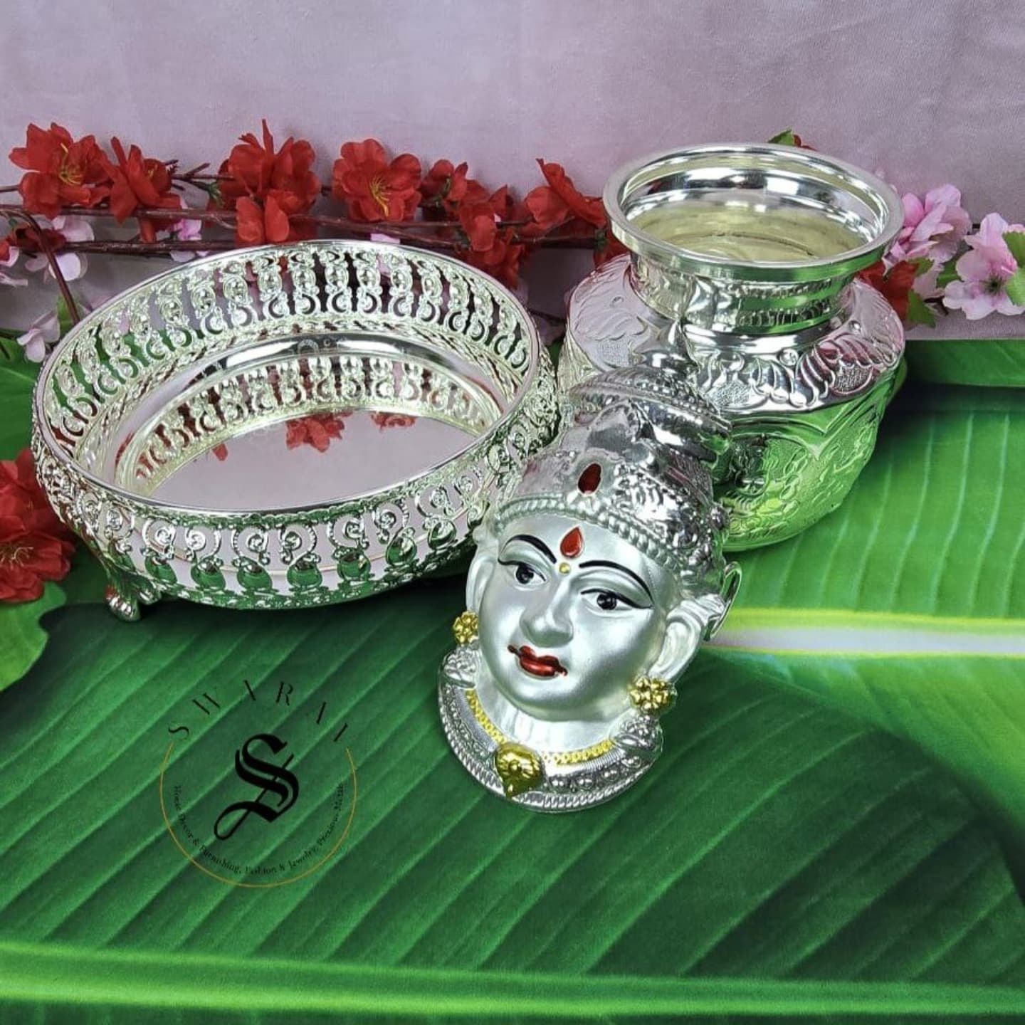 German Silver mini  Pooja combo. pack of 3 items.