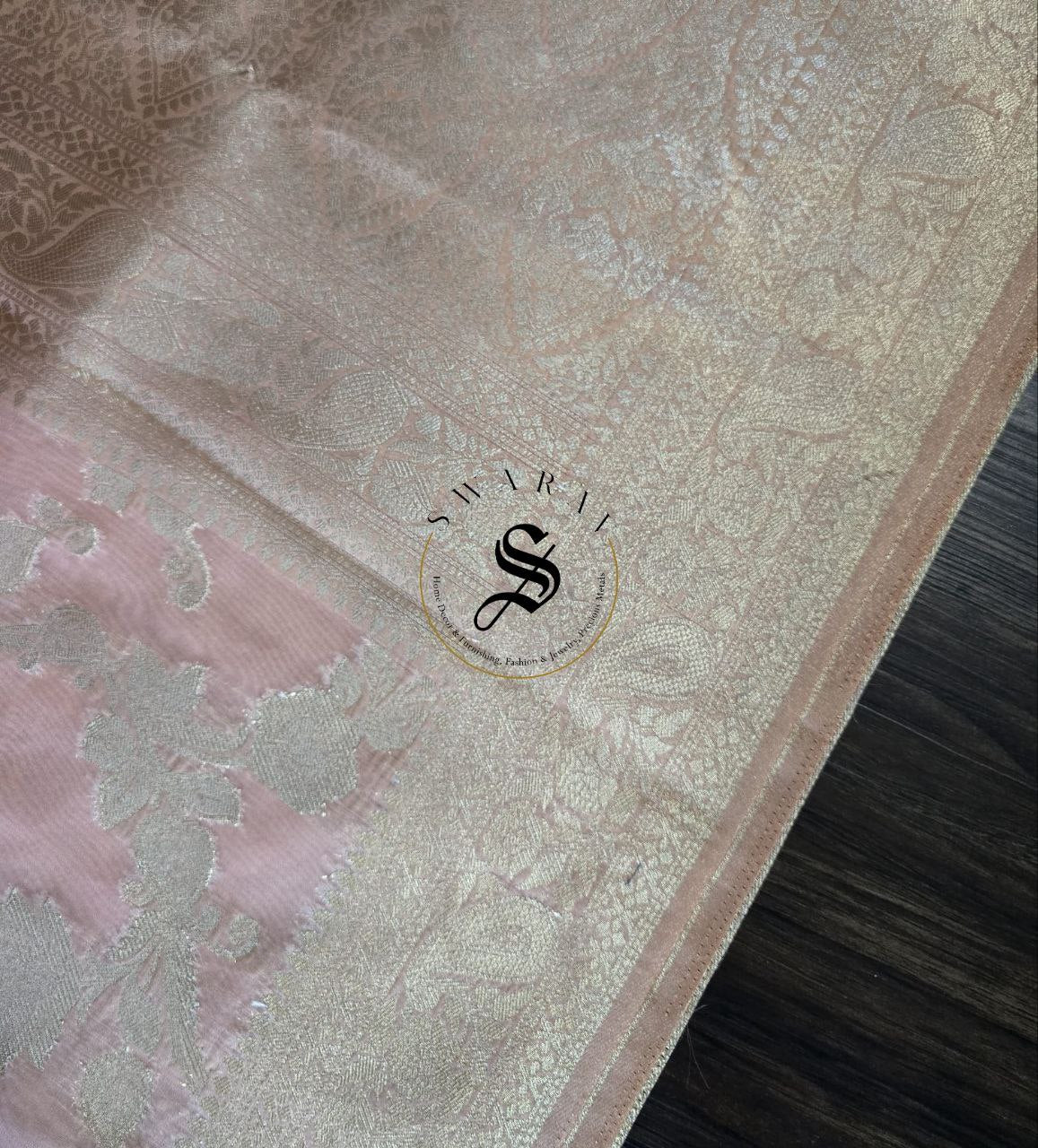 Semi soft peachy Organza silk with zari woven Banarasi Jaal pattern with matching blouse piece