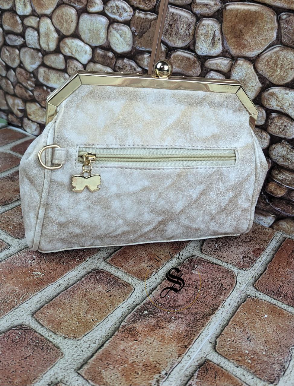 Faux Leather Floral party Clutch -Creamy White