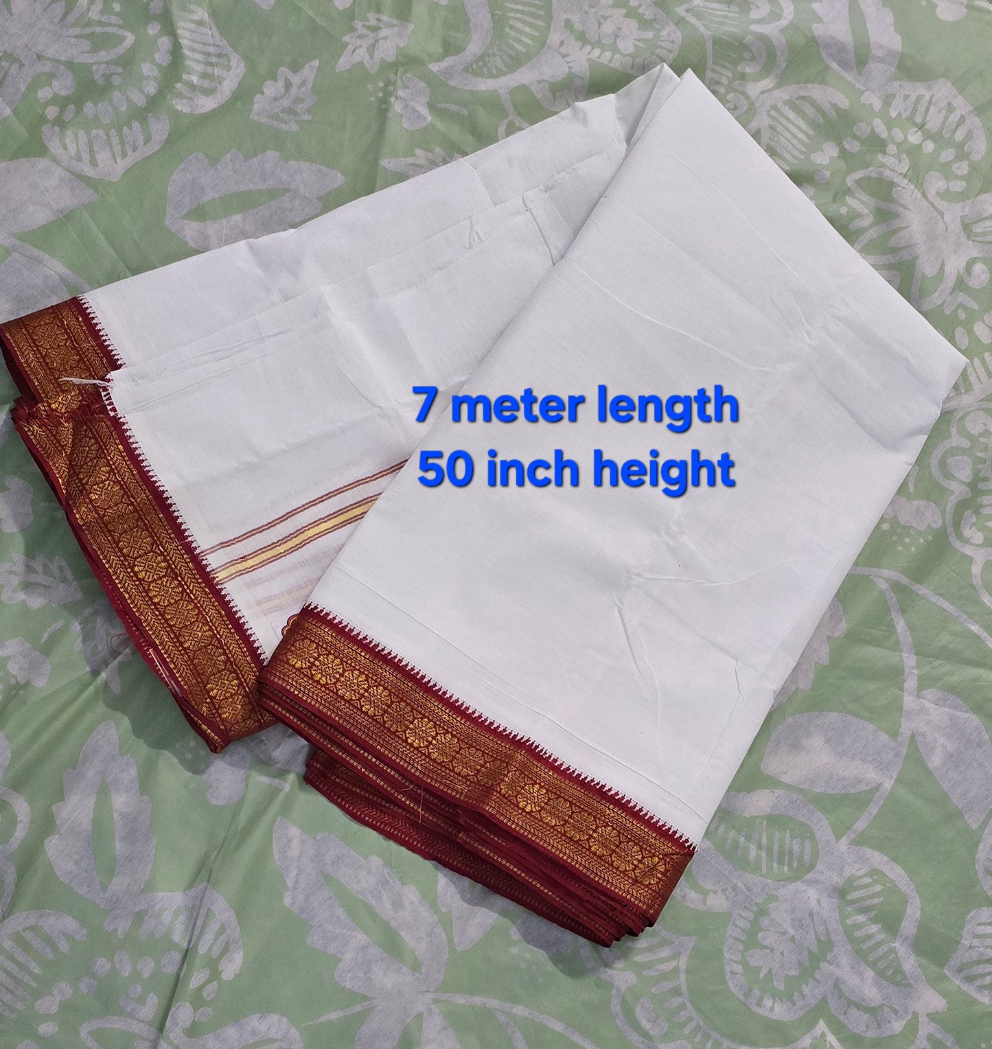 Men's pure cotton Angavastram and Vesti set with copper zari woven border.  (D2). Total length for the set - 7 meters.