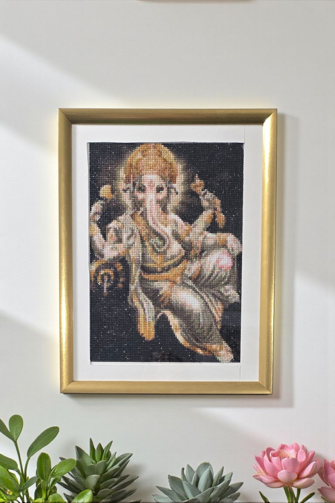 PRE-BOOKING - Handmade framed Crystal Beads Ganesha painting. 17 by 13 inch.