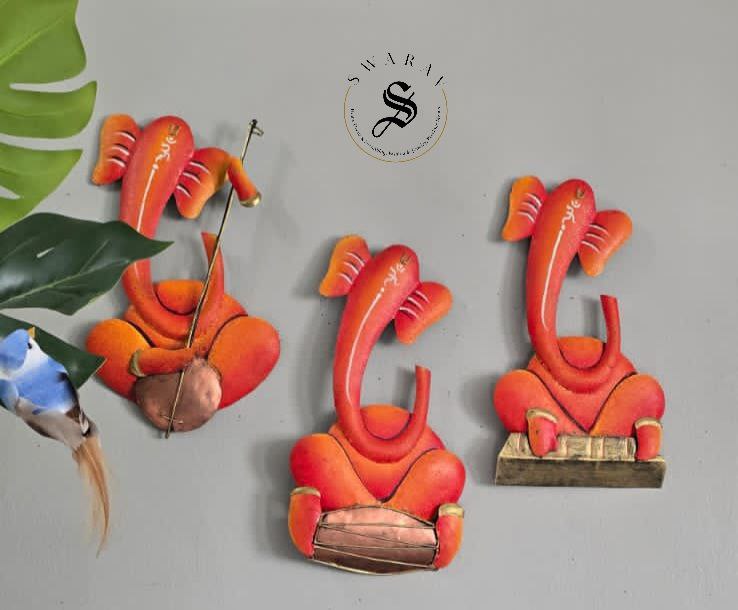 Set of 3 - wrought iron musical Ganesha set