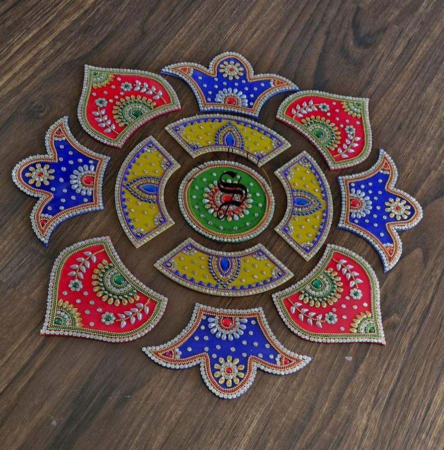 Handmade Acrylic Rangoli. Set of 13 pieces. Multi color. Size - 15 inch.