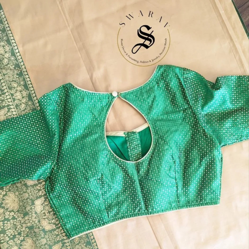 Soft Satin Silk self border Saree with grand contrast pallu and stitched blouse