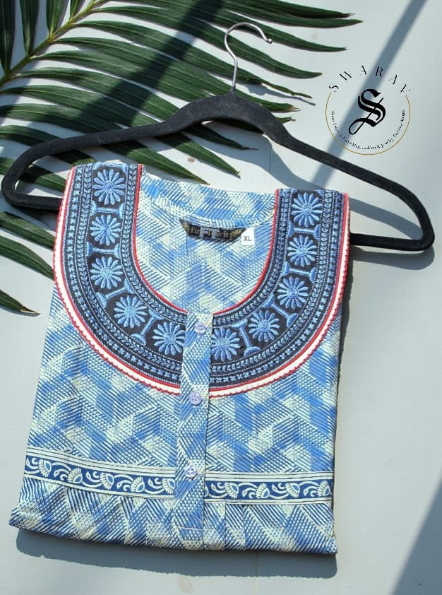 Pure Jaipur Cotton Women's Nighty / long gown/ Indian nighty. Size - XL. Best fit up to XXL.