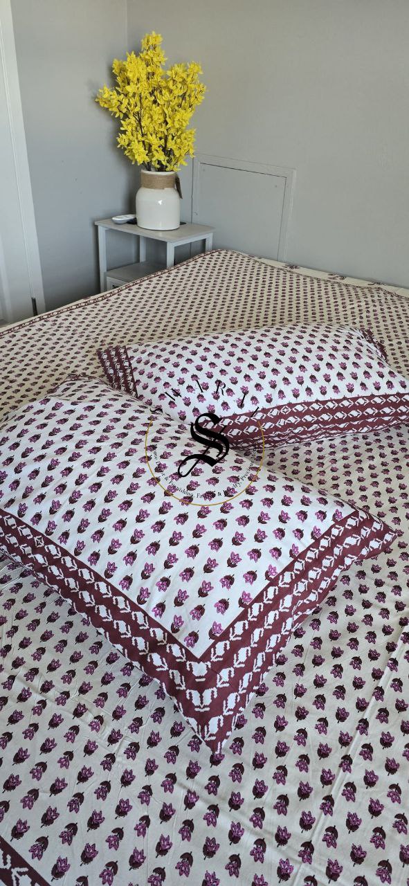 Jaipur Pure Cotton Queen Size Flat sheet Set - 102 by 88 inch.  White base with floral print.