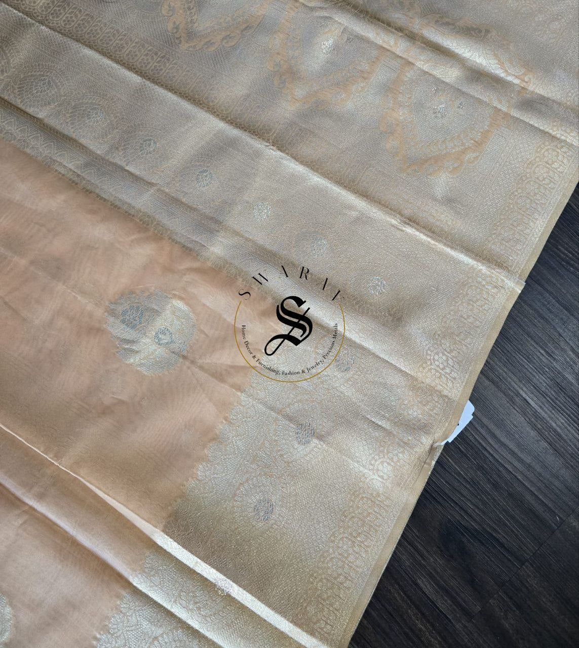 Soft peach color zari woven Organza Banarasi silk with zari motif matching Blouse piece