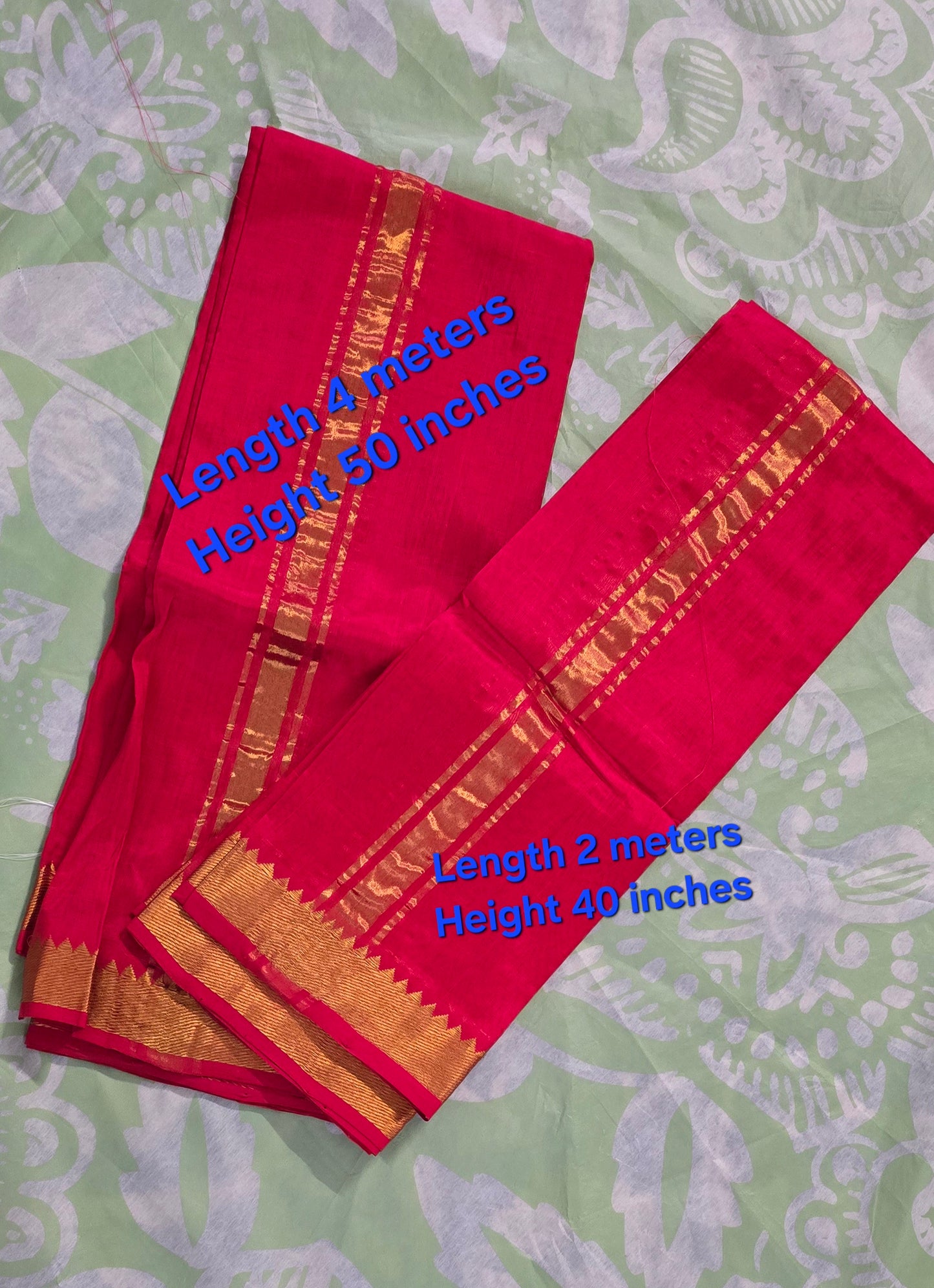 Men's pure Handloom cotton silk mix Angavastram and Vesti set with golden zari woven border. (D4). Total length for the set - 6 meters.