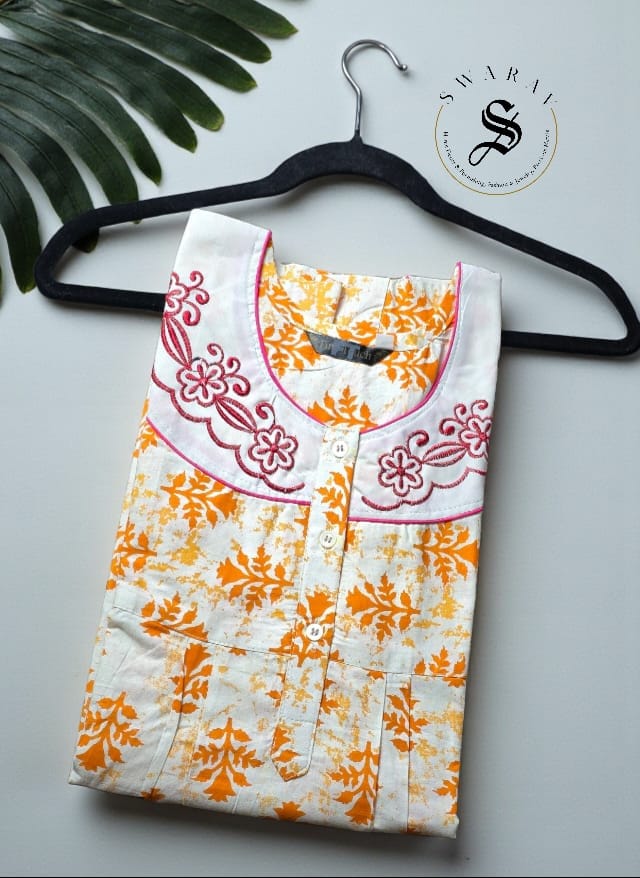 Pure Jaipur Cotton Women's Nighty / long gown/ Indian nighty. Size - XL. Best fit up to XXL