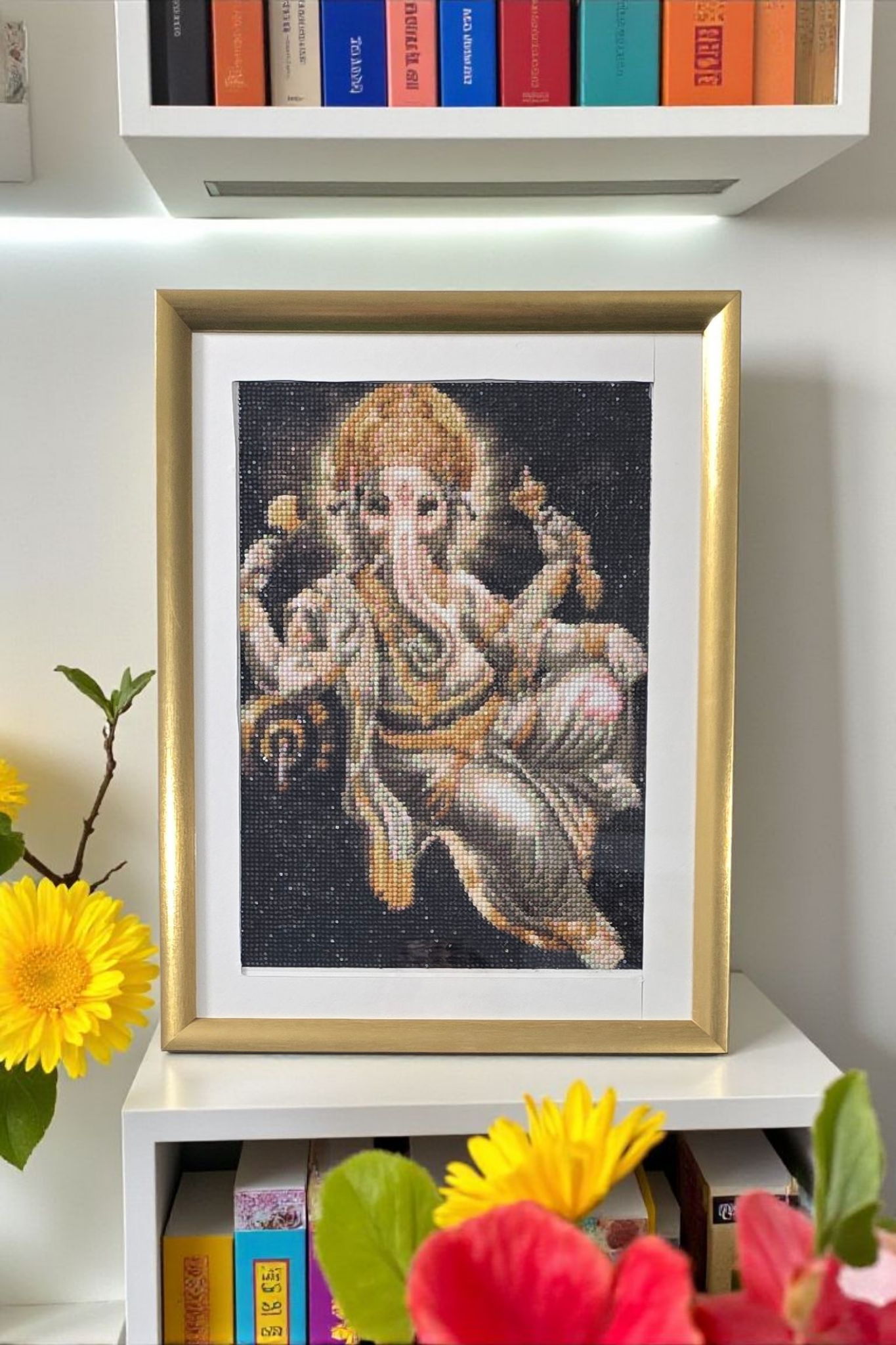 PRE-BOOKING - Handmade framed Crystal Beads Ganesha painting. 17 by 13 inch.